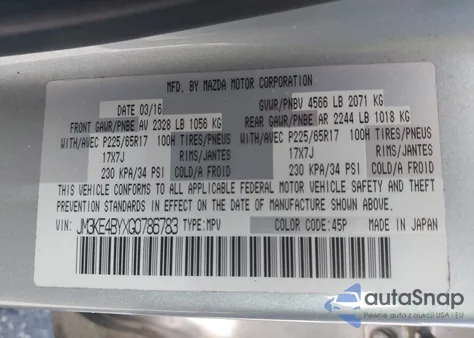 2016 Mazda Cx-5 Sport z USA, uszkodzony, nr VIN JM3KE4BYXG0786783